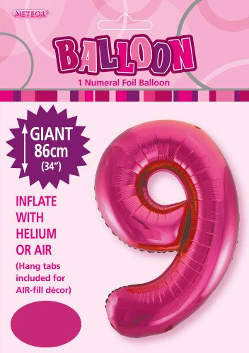 Hot Pink "9" Numeral Foil Balloon 86cm (34"